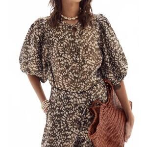 NEW LANHTROPY bubble metallic linen shirt in impala print